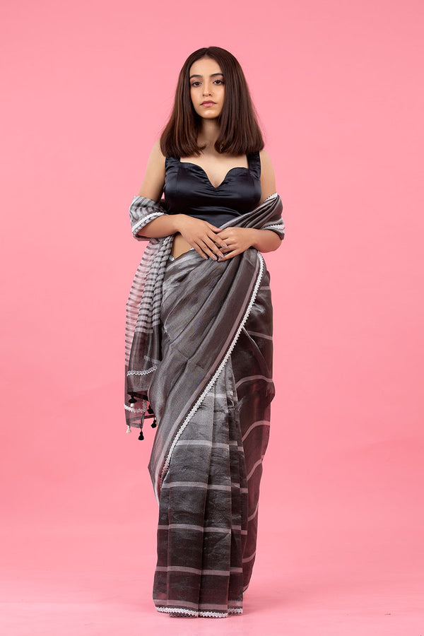 Women in Black Embellished Tissue Silk Saree at Chinaya Banaras