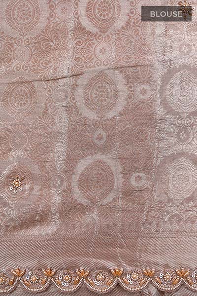 Beige Gold Embellished Tissue Silk Saree