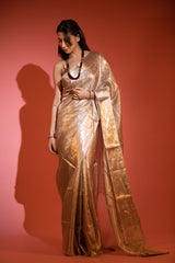 Glittery Gold Handwoven Tissue Silk Saree