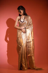 Glittery Gold Handwoven Tissue Silk Saree