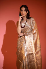 Glittery Gold Handwoven Tissue Silk Saree