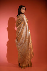 Glittery Gold Handwoven Tissue Silk Saree