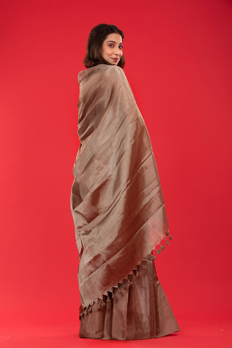 Metallic Grey Woven Tissue Silk Saree