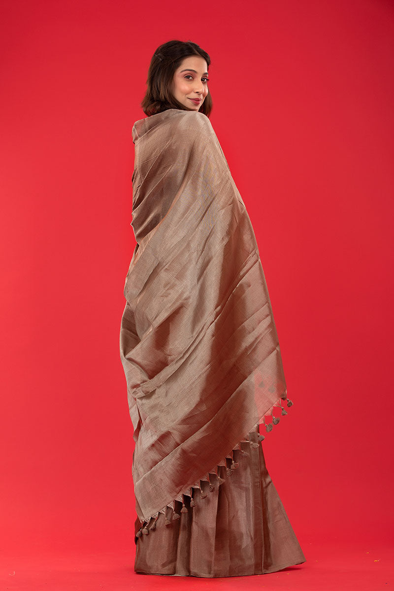 Metallic Grey Woven Tissue Silk Saree - Chinaya Banaras