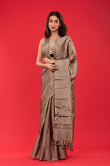 Metallic Grey Woven Tissue Silk Saree