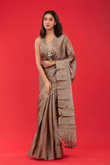 Metallic Grey Woven Tissue Silk Saree