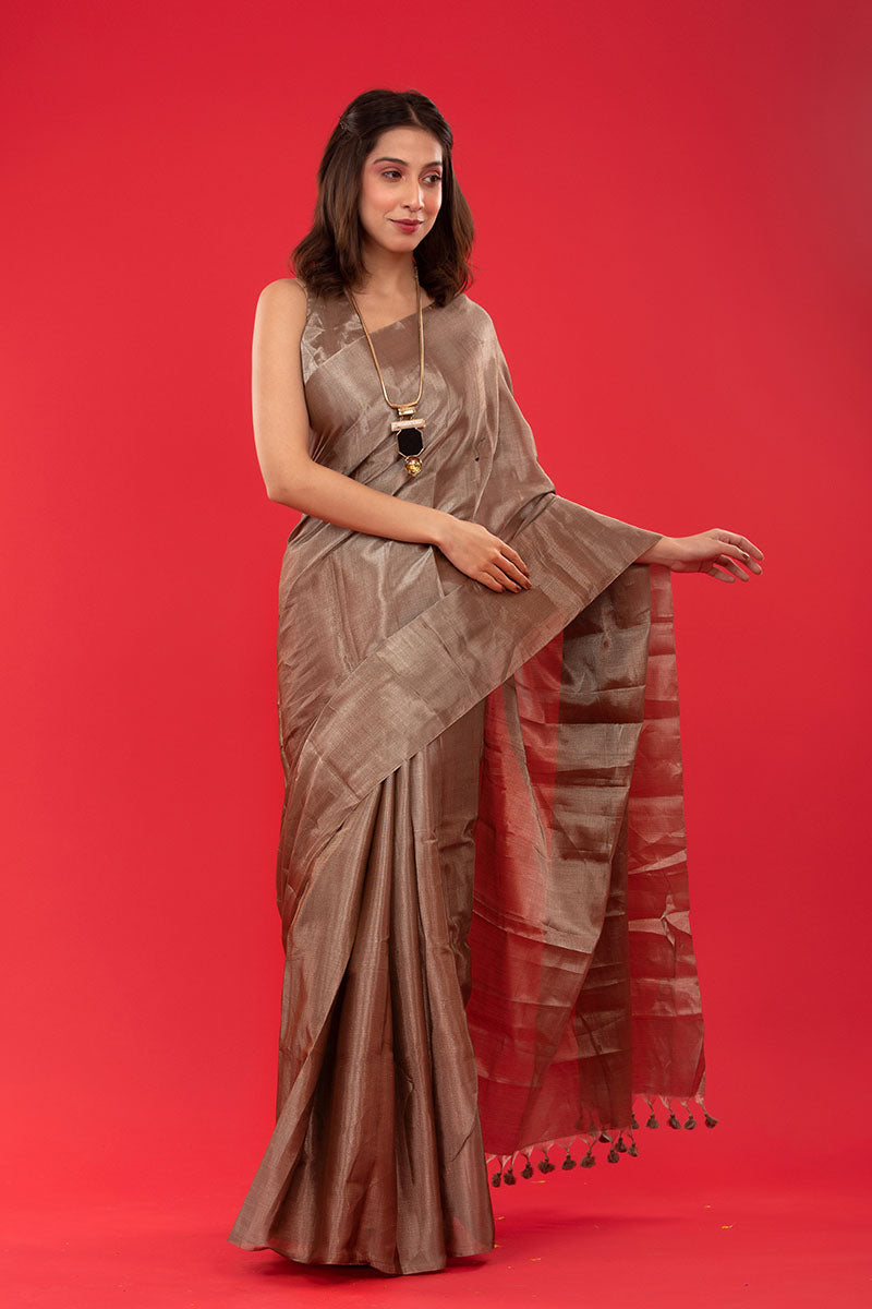 Metallic Grey Woven Tissue Silk Saree