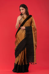 Gold And Brown Woven Tissue Silk Saree