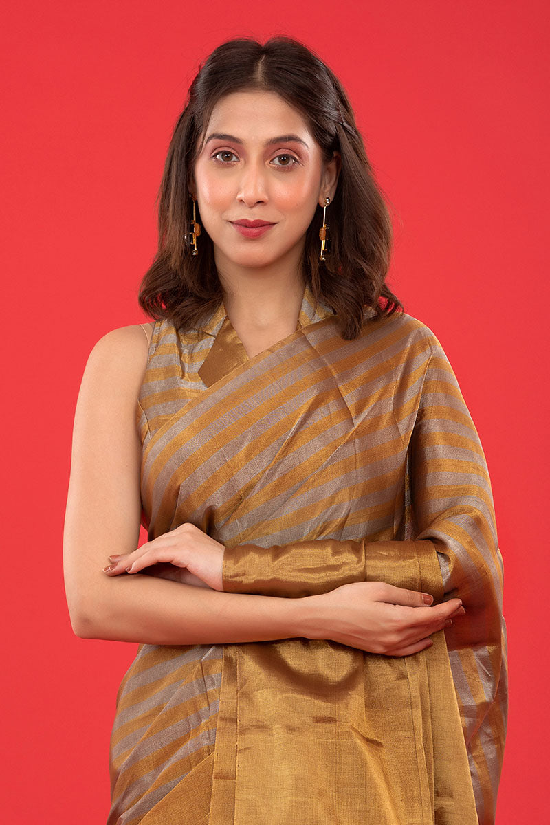 Gold Striped Woven Tissue Silk Saree