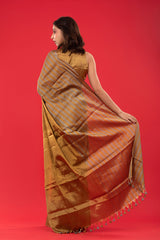 Gold Striped Woven Tissue Silk Saree - Chinaya Banaras