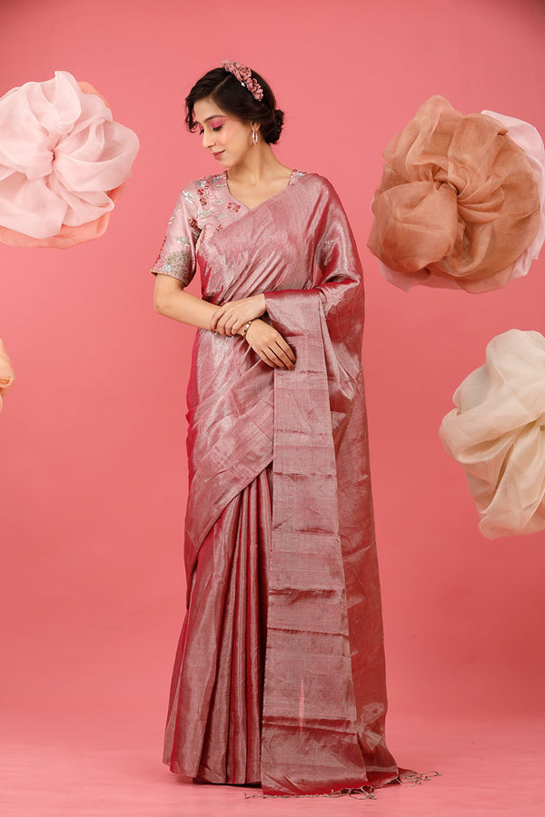 Women in Mauve Woven Tissue Silk Saree  at Chinaya Banaras