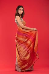 Molten Red Woven Tissue Silk Saree