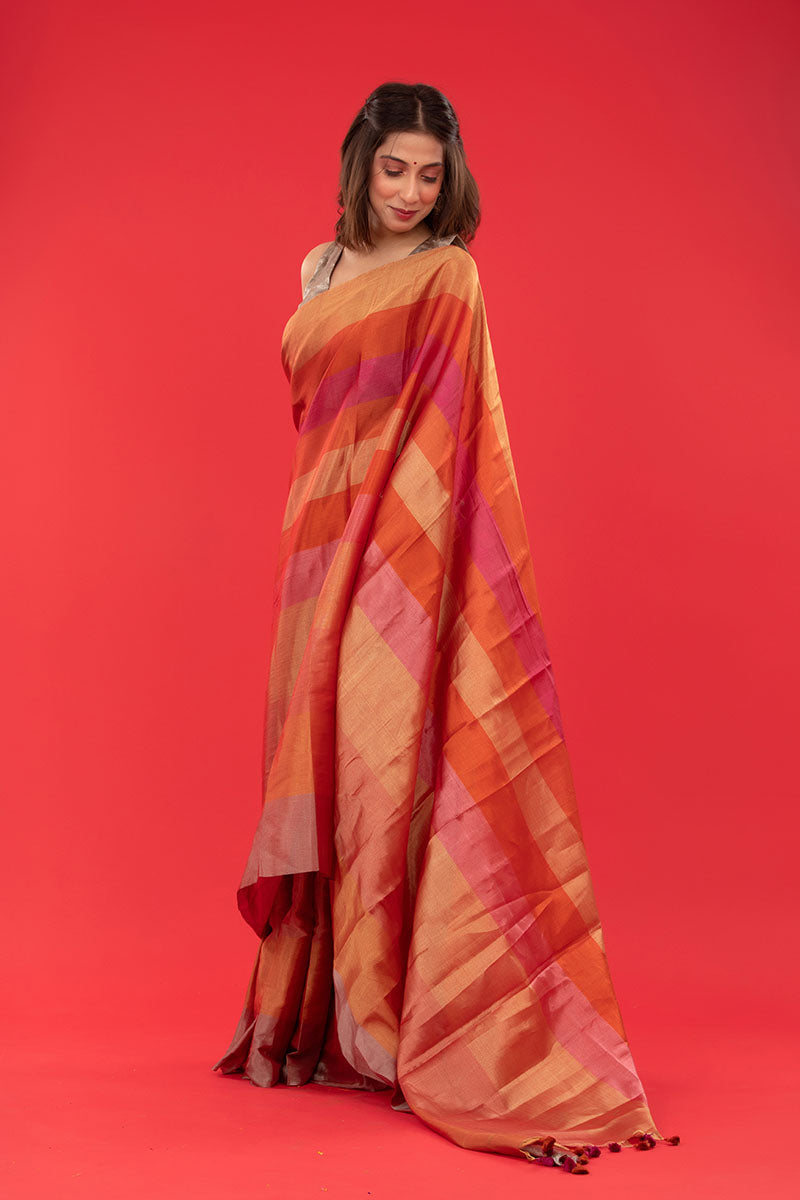 Molten Red Woven Tissue Silk Saree