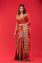 Women in Red Woven Tissue Silk Saree at Chinaya Banaras