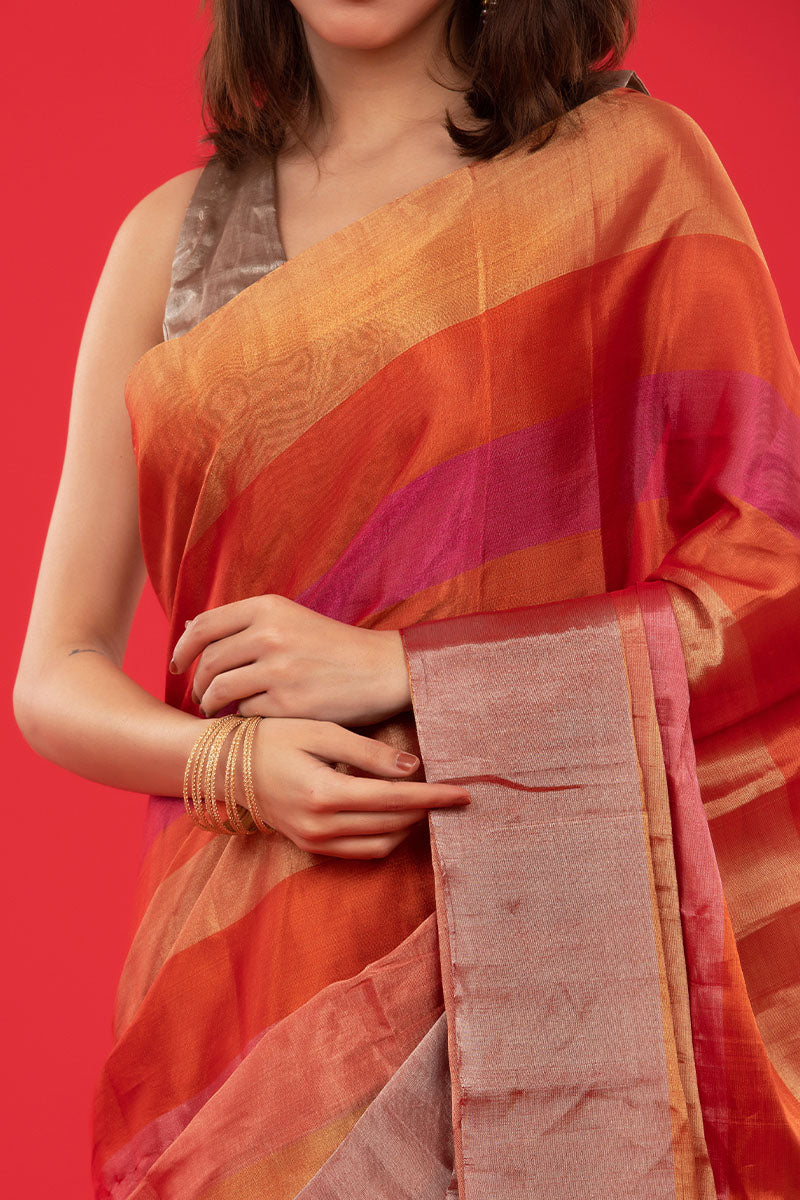 Molten Red Woven Tissue Silk Saree