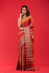 Molten Red Woven Tissue Silk Saree