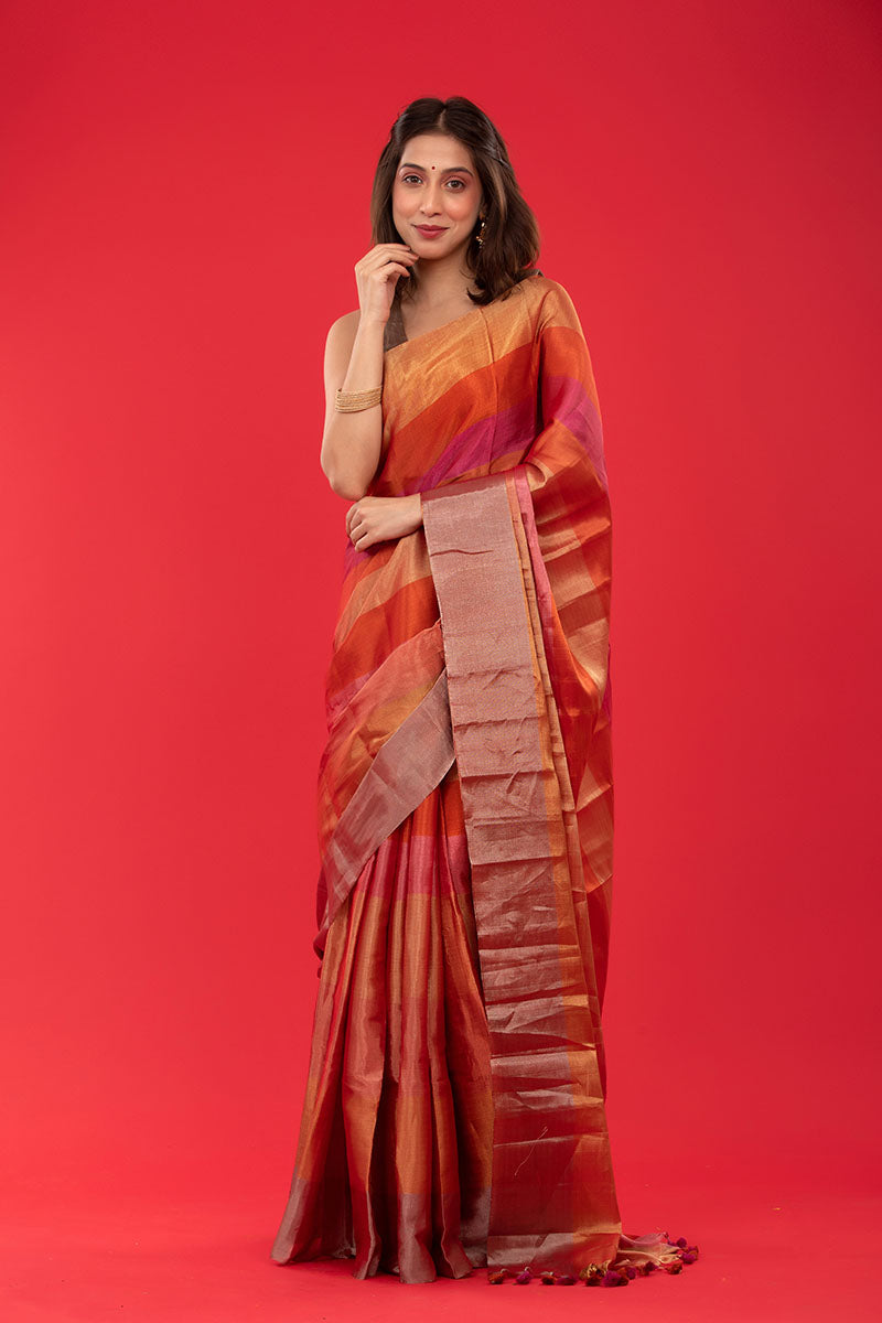 Molten Red Woven Tissue Silk Saree