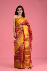 Molten Red Striped Woven Tissue Silk Saree