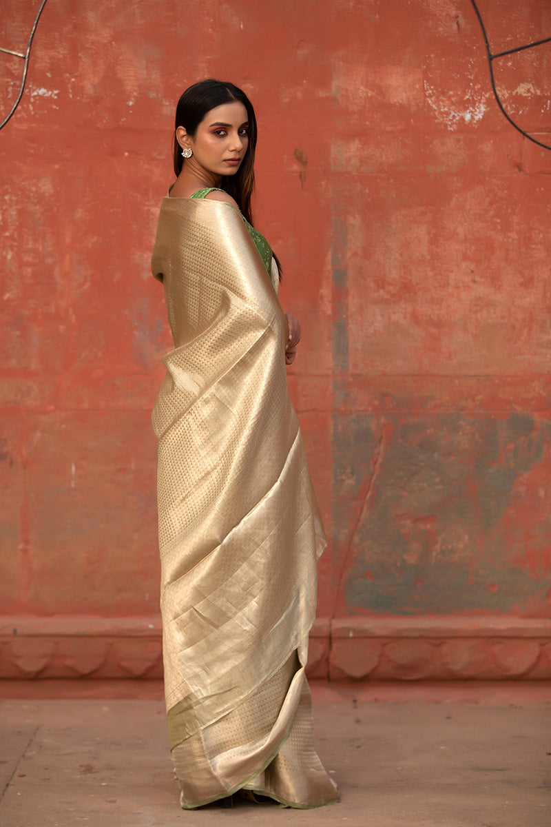 Sage Green Woven Tissue Silk Saree - Chinaya Banaras