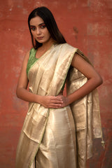 Sage Green Woven Tissue Silk Saree - Chinaya Banaras