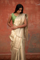 Sage Green Woven Tissue Silk Saree - Chinaya Banaras