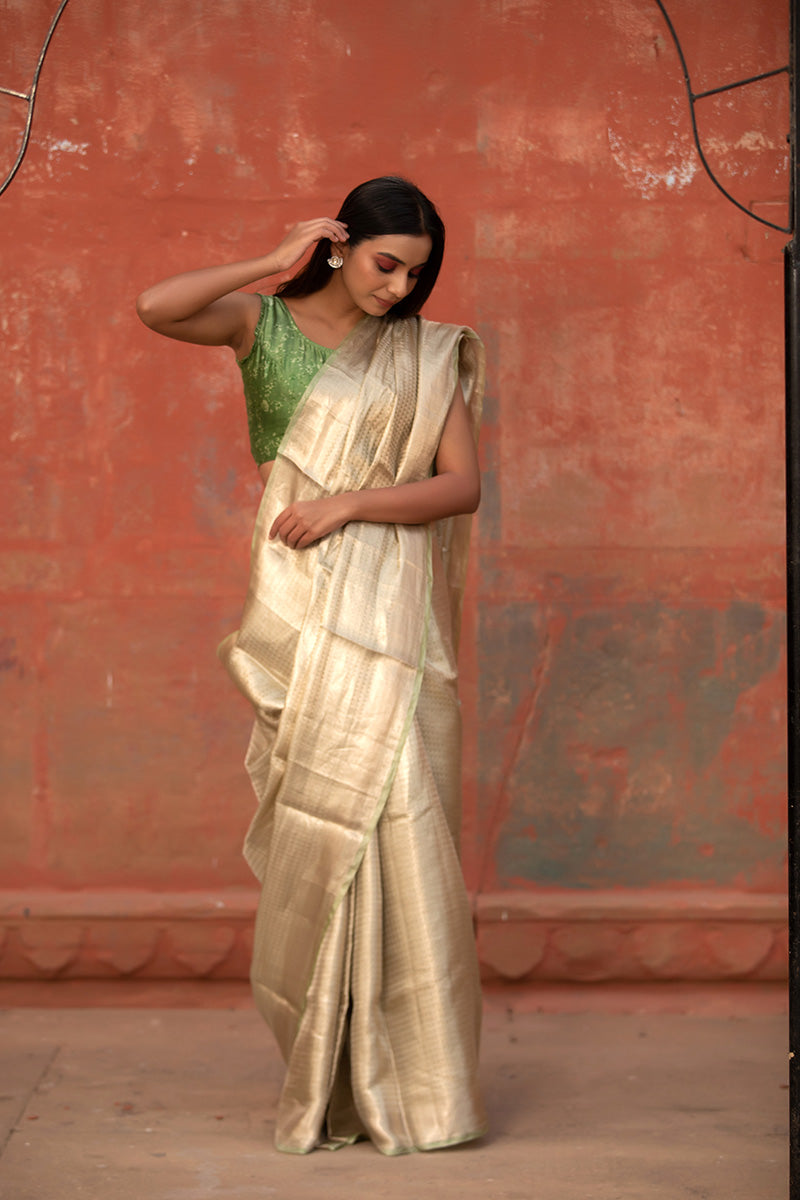 Sage Green Woven Tissue Silk Saree - Chinaya Banaras