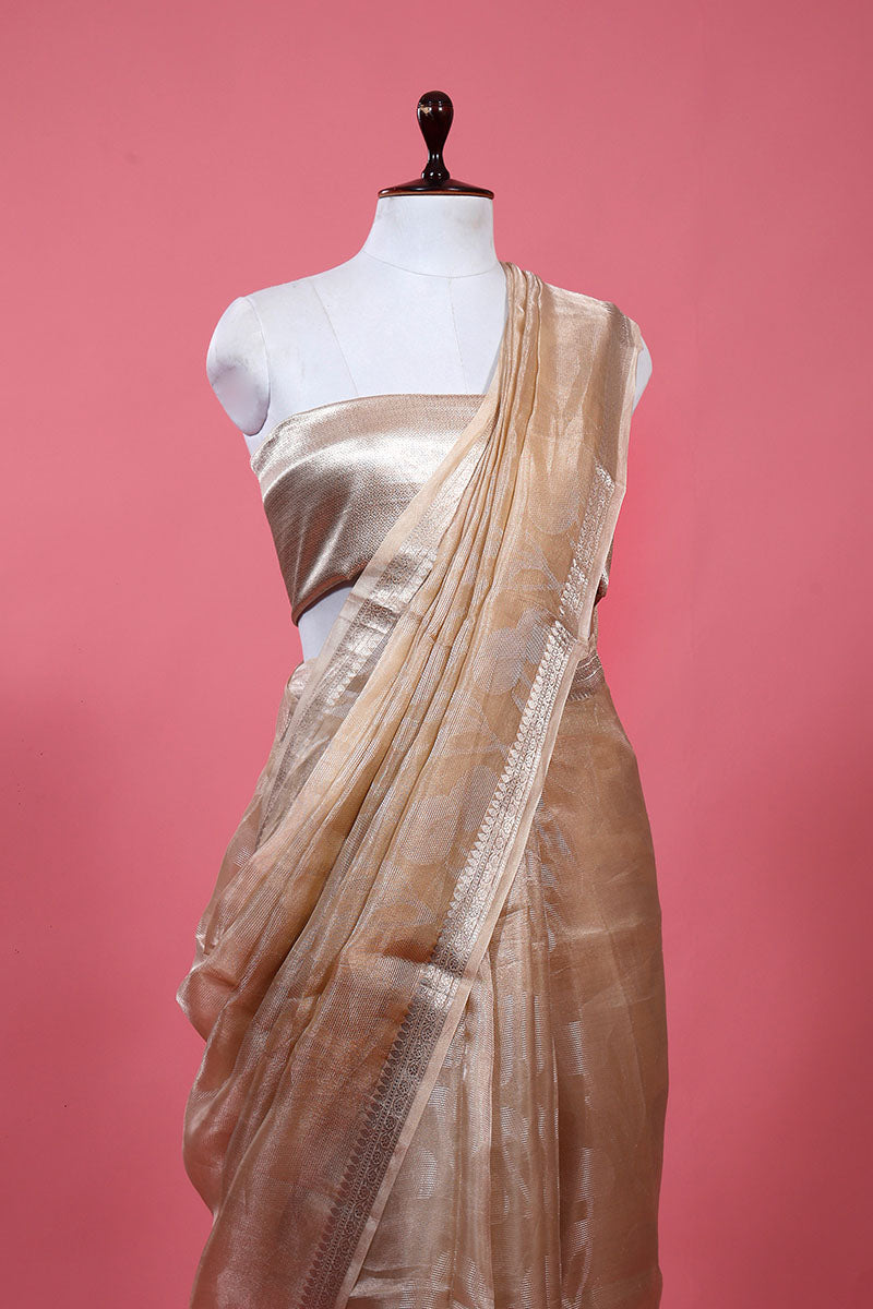 Off White Floral Jaal Woven Tissue Silk Saree - Chinaya Banaras