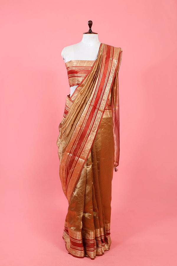 Golden Ethnic Woven Tissue Silk Saree By Chinaya Banaras