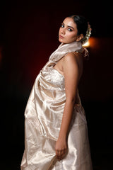 Sparkling Gold Handwoven Tissue Silk Saree