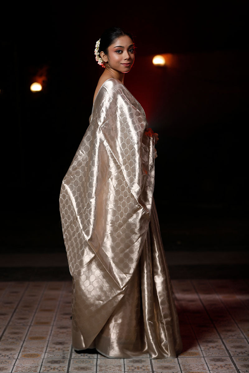 Silver Slush Handwoven Tissue Silk Saree