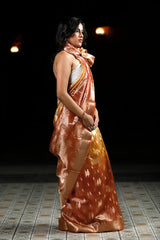 Orange & Yellow Shaded Handwoven Tissue Silk Saree