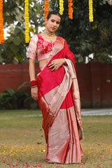 Pink Woven Tissue Silk Saree by Chinaya Banaras