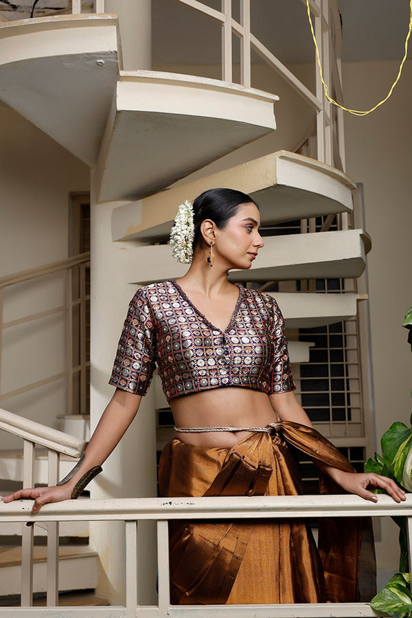 Dark Purple Embellished Handwoven Blouse