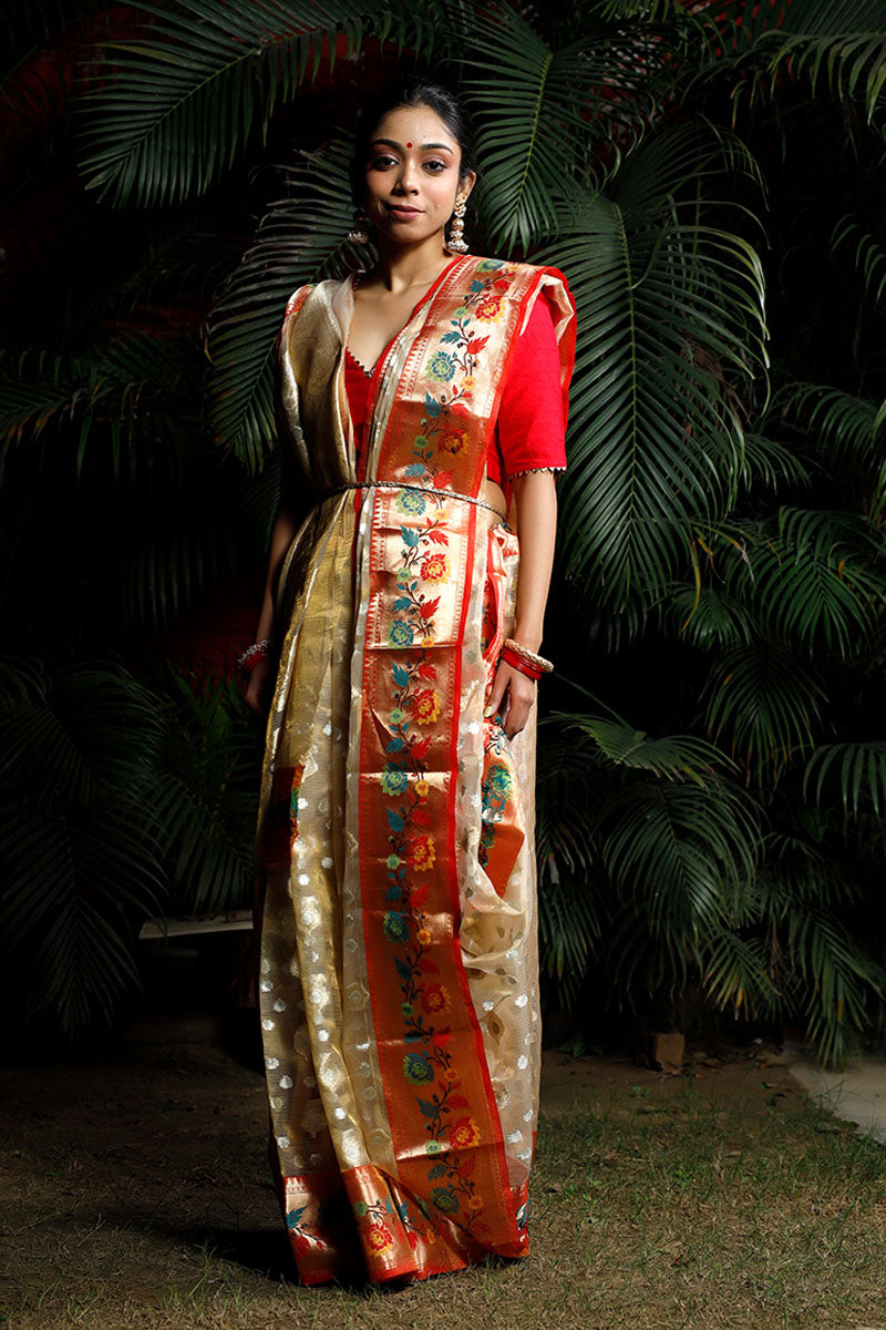 Paithani Woven Tissue Silk Saree by Chinaya Banaras