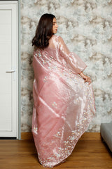Baby Pink Embellished Tissue Silk Saree
