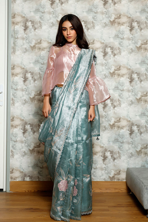 Gota Patti Embellished Tissue Silk Saree