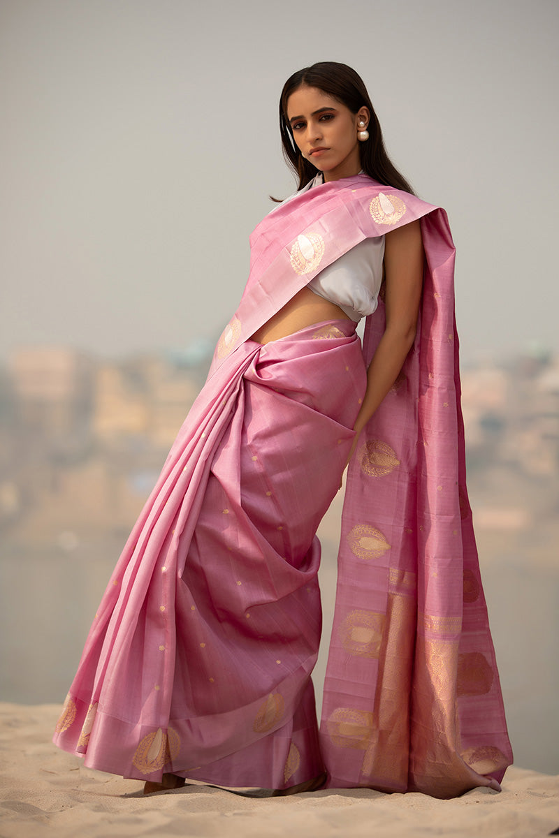 Pink Sonarupa Handwoven Banarasi Silk Saree - Chinaya Banaras