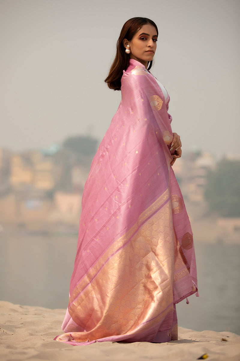 Pink Sonarupa Handwoven Banarasi Silk Saree - Chinaya Banaras