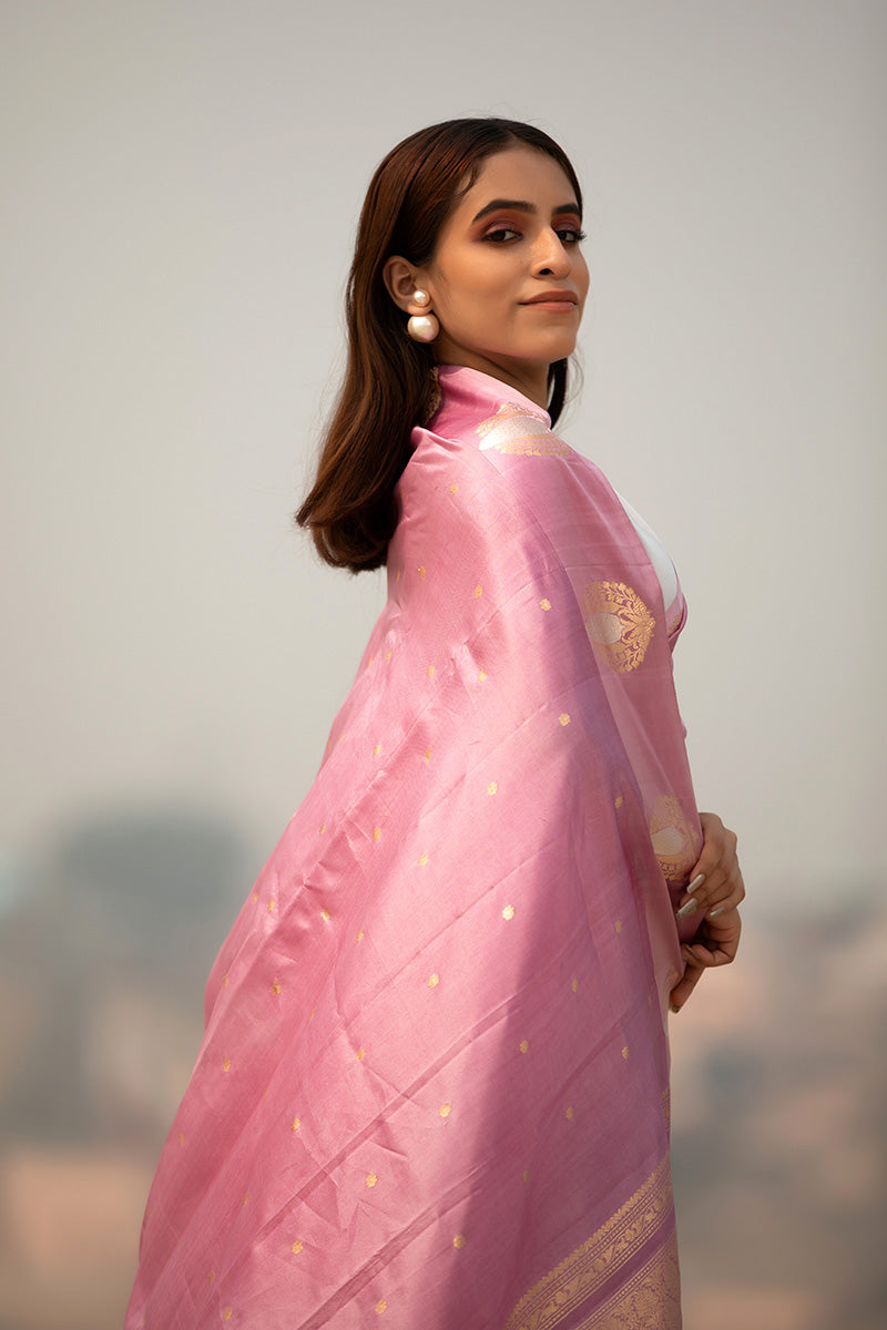 Pink Sonarupa Handwoven Banarasi Silk Saree - Chinaya Banaras