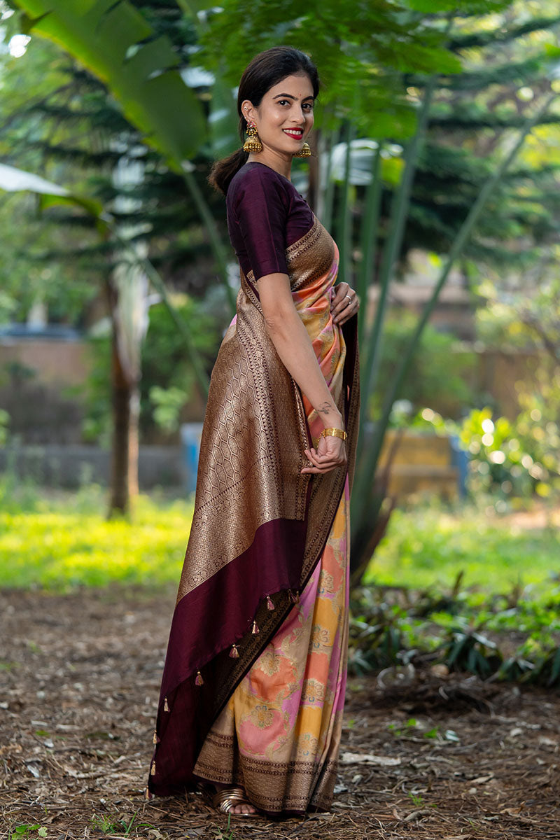 Alkananda Bodapaty In Multicolor Rangkat Handwoven Banarasi Katan Silk Saree - Chinaya Banaras