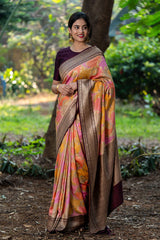 Women In Multicolor Rangkat Handwoven Banarasi Katan Silk Saree At Chinaya Banaras