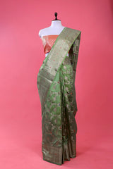 Green Floral Jaal Woven Chiniya Silk Saree At Chinaya Banaras