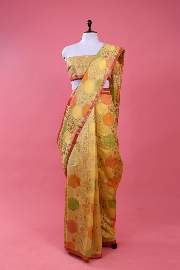 Yellow Rangkat Woven Chiniya Silk Saree At Chinaya Banaras
