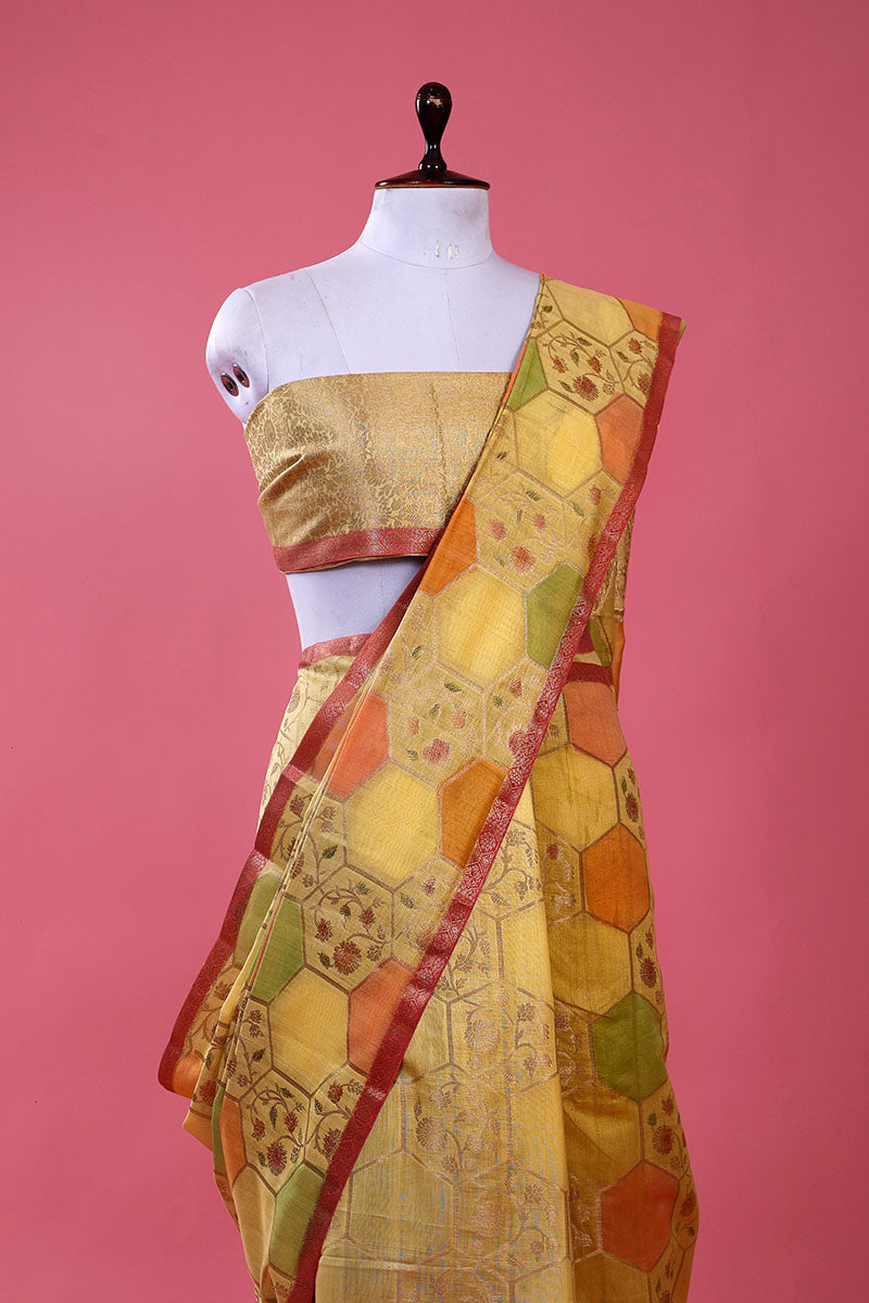 Light Yellow Rangkat Woven Chiniya Silk Saree - Chinaya Banaras