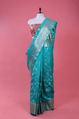 Blue Floral Jaal Woven Chiniya Silk Saree By Chinaya Banaras