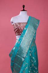Sky Blue Floral Jaal Woven Chiniya Silk Saree - Chinaya Banaras