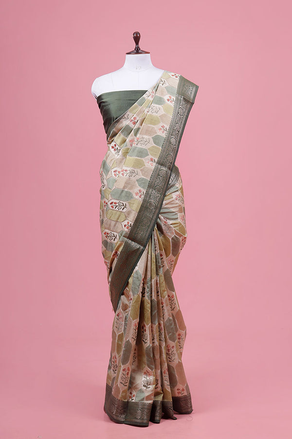 Geometrical Woven Chiniya Silk Saree By Chinaya Banaras
