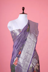 Lilac Pichwai Printed Woven Chiniya Silk Saree