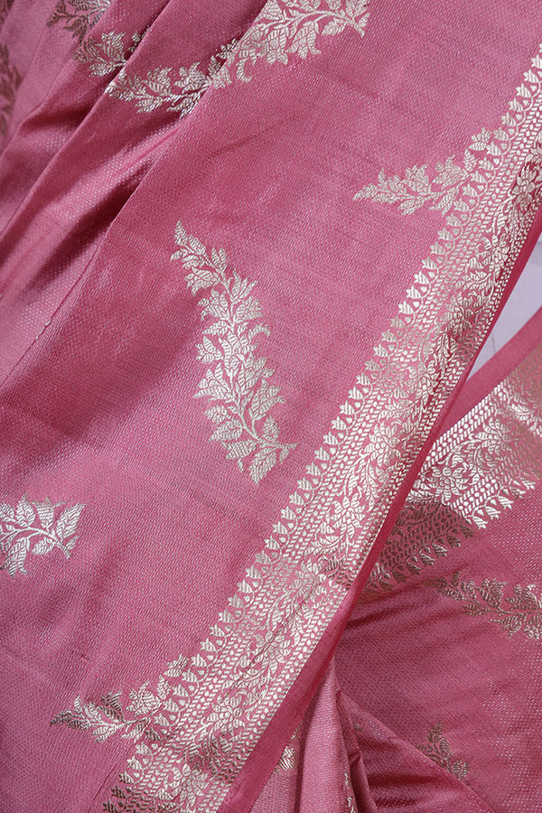 Glittery Pink Ethnic Woven Chiniya Silk Saree