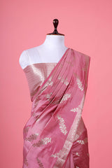 Glittery Pink Ethnic Woven Chiniya Silk Saree